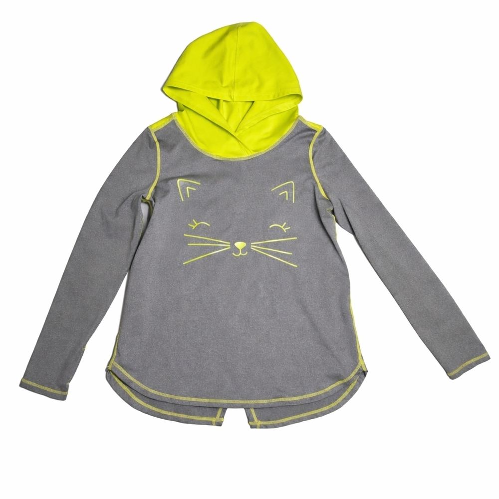 Tea Collection Girls Size 12 Cat Face Active Hoodie Neon Yellow Tulip Back